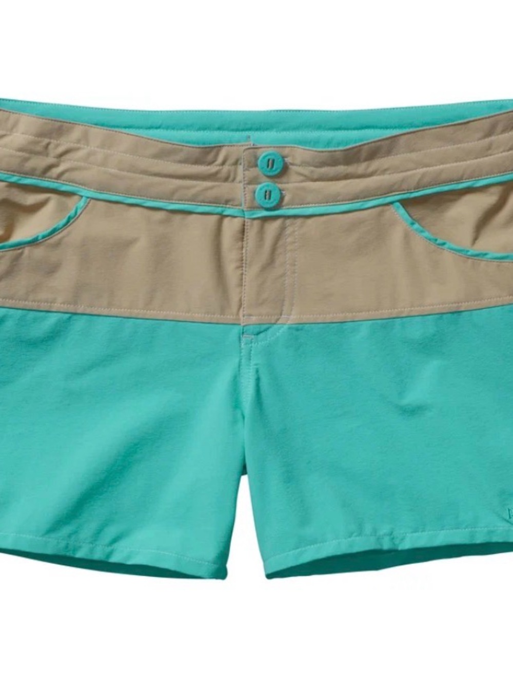 Patagonia Teal and Khaki High-Waist Stretch Shorts